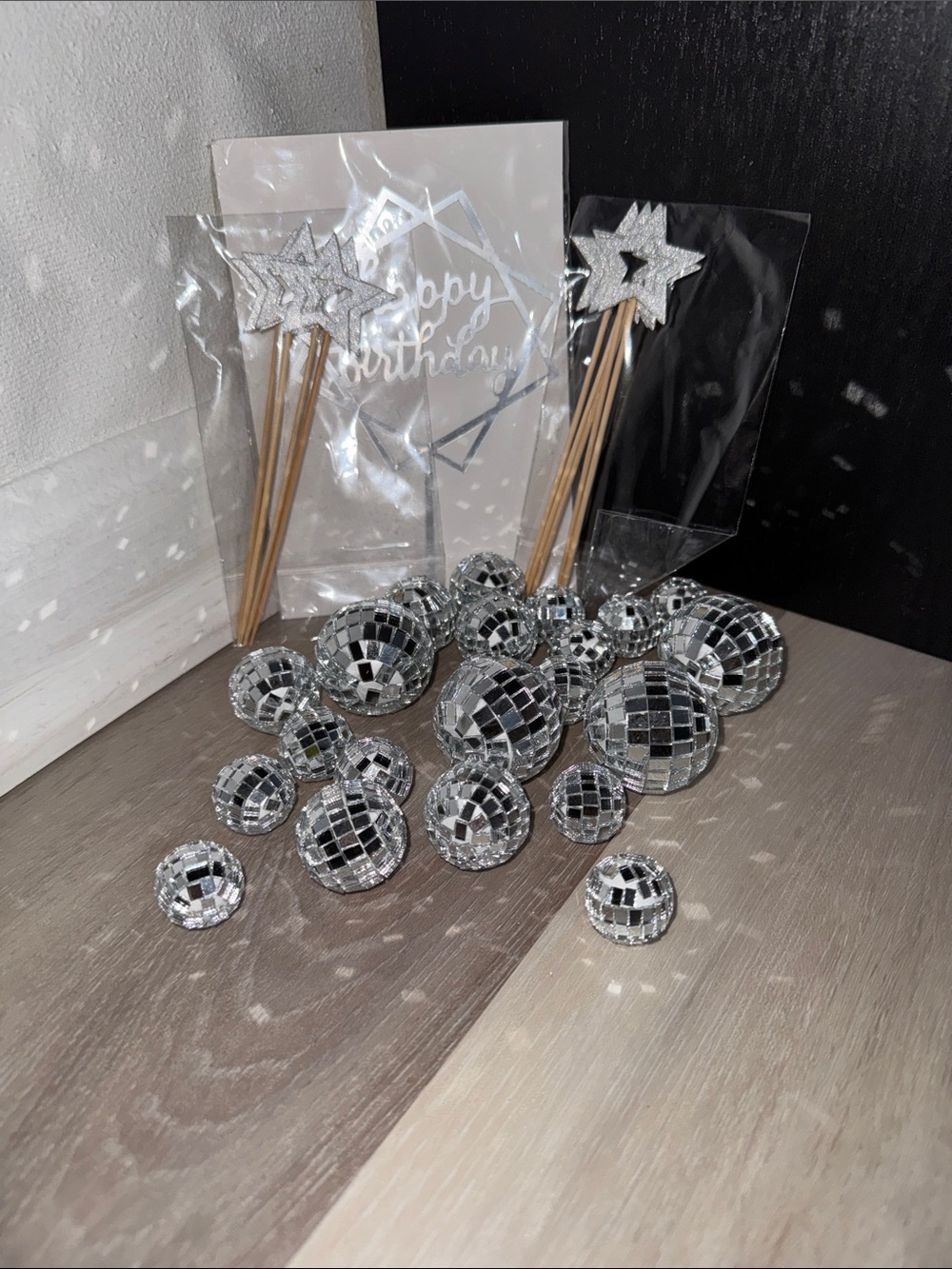 Silver Mini Disco Ball Table Scatter with Star Picks - Party Decorations